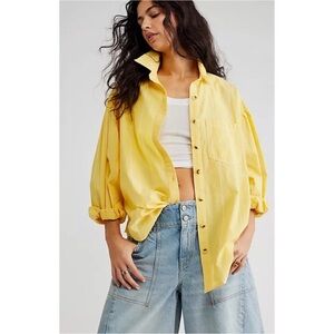 NWT Free People Happy Hour Stripe Shirt Button Down Top Oversized Boho Blouse